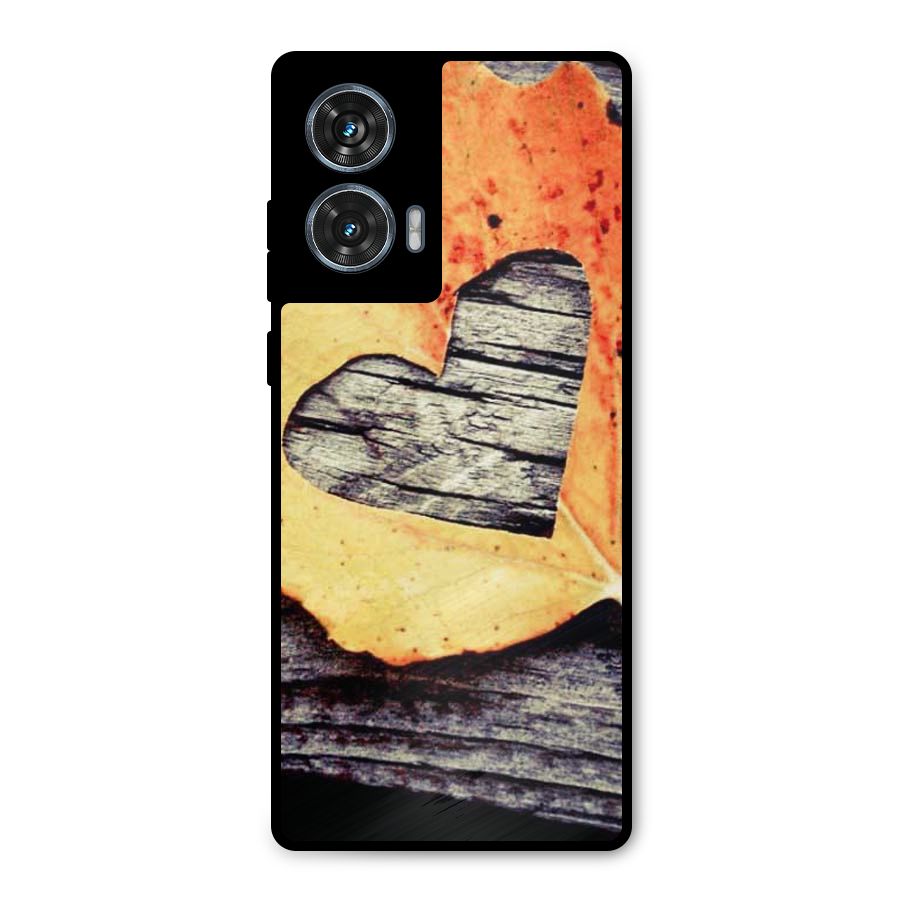 Wood Heart Leaf Metal Back Case for Motorola Edge 50 Fusion