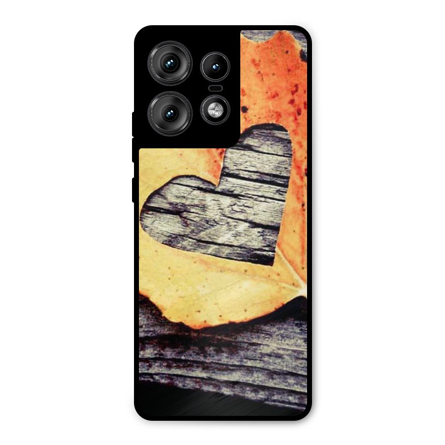 Wood Heart Leaf Metal Back Case for Motorola Edge 50 Pro