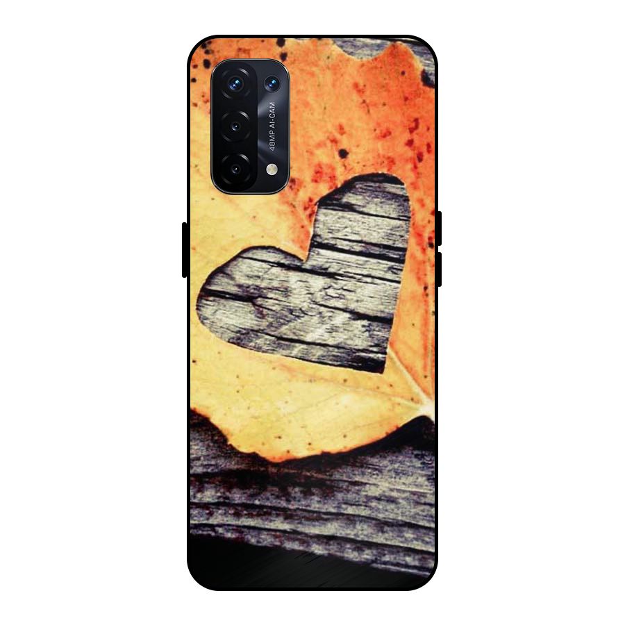 Wood Heart Leaf Metal Back Case for Oppo A74 5G