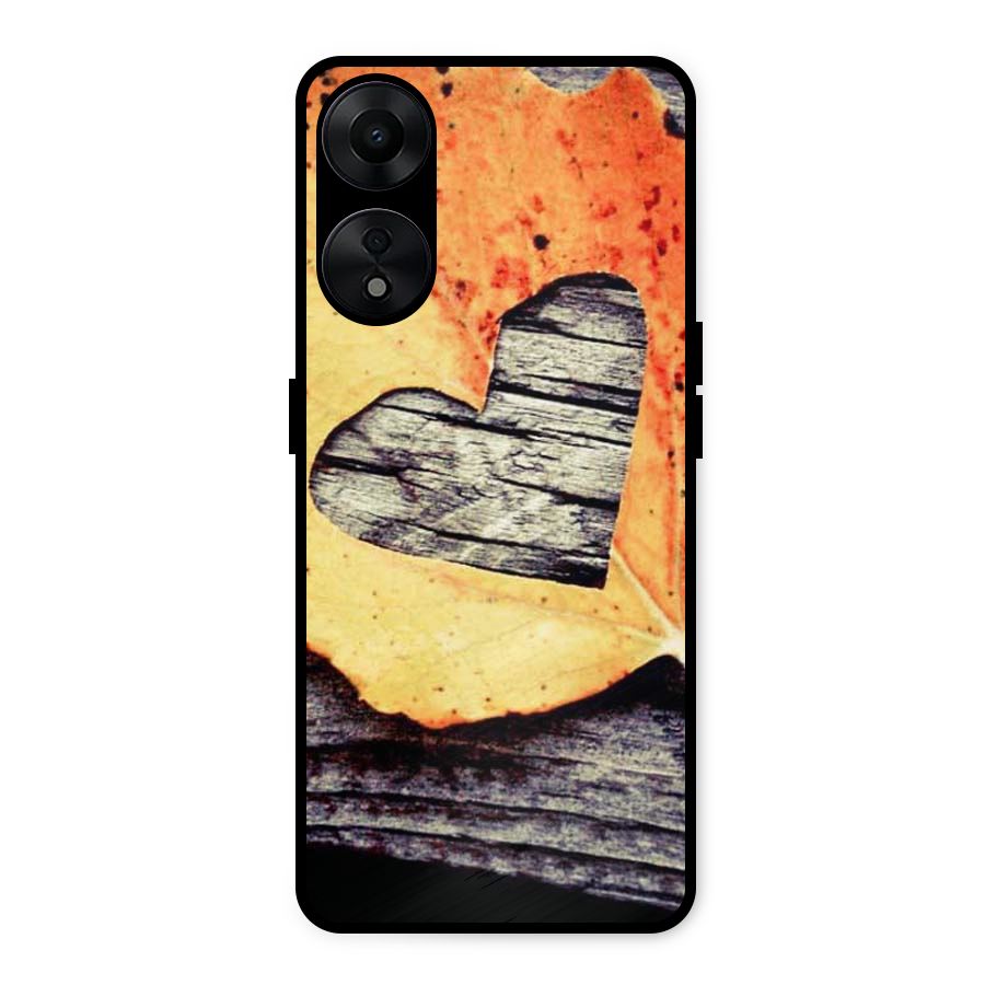 Wood Heart Leaf Metal Back Case for Oppo A78 5G