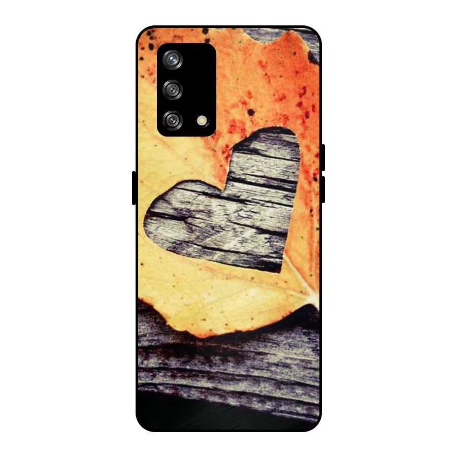 Wood Heart Leaf Metal Back Case for Oppo F19