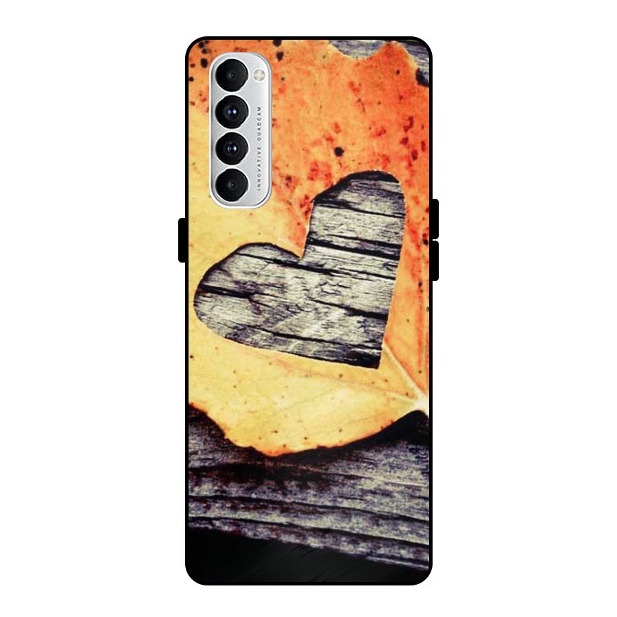 Wood Heart Leaf Metal Back Case for Oppo Reno4 Pro