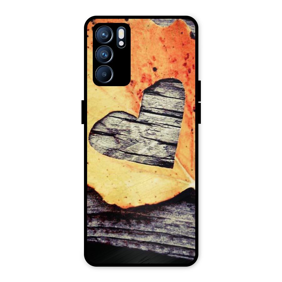 Wood Heart Leaf Metal Back Case for Oppo Reno6 5G