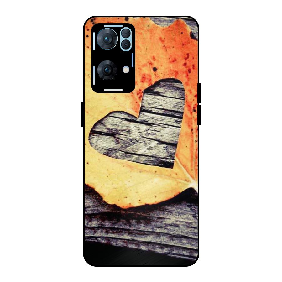 Wood Heart Leaf Metal Back Case for Oppo Reno7 Pro 5G
