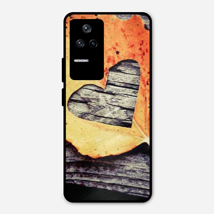 Wood Heart Leaf Metal Back Case for Poco F4 5G