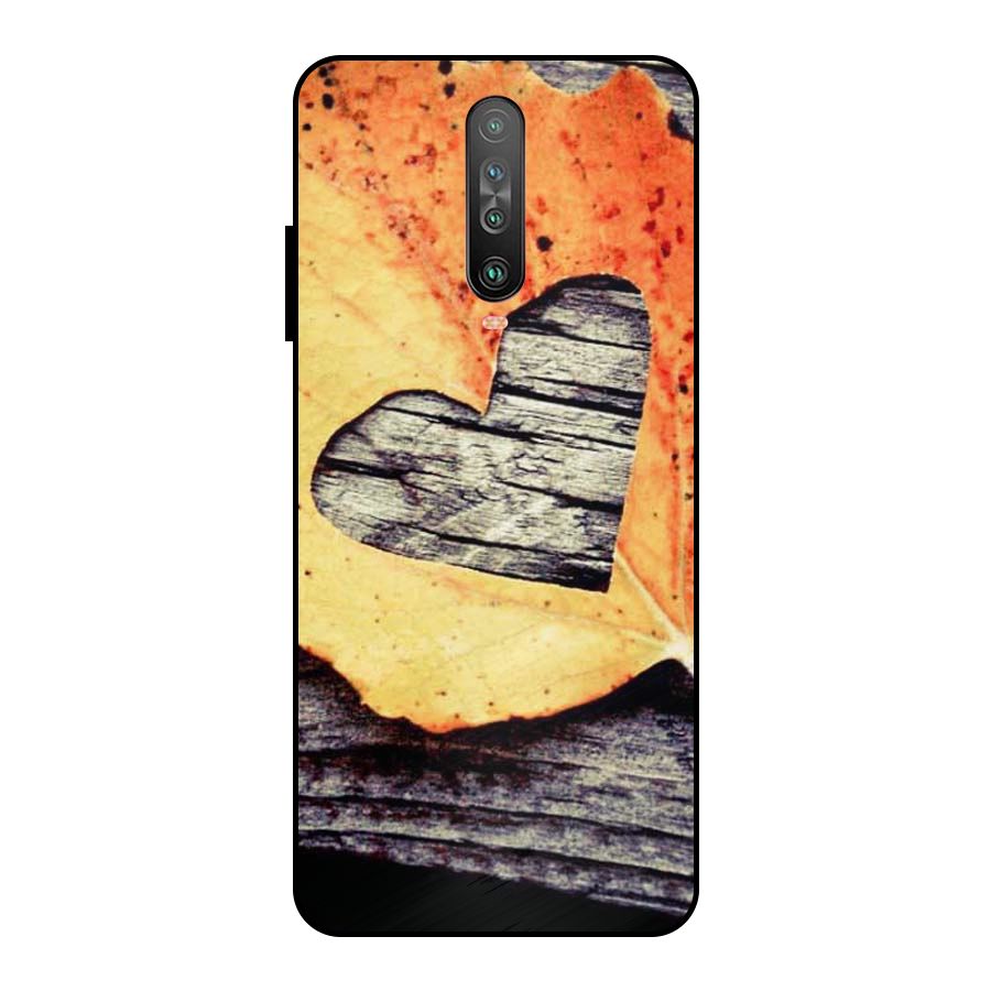 Wood Heart Leaf Metal Back Case for Poco X2