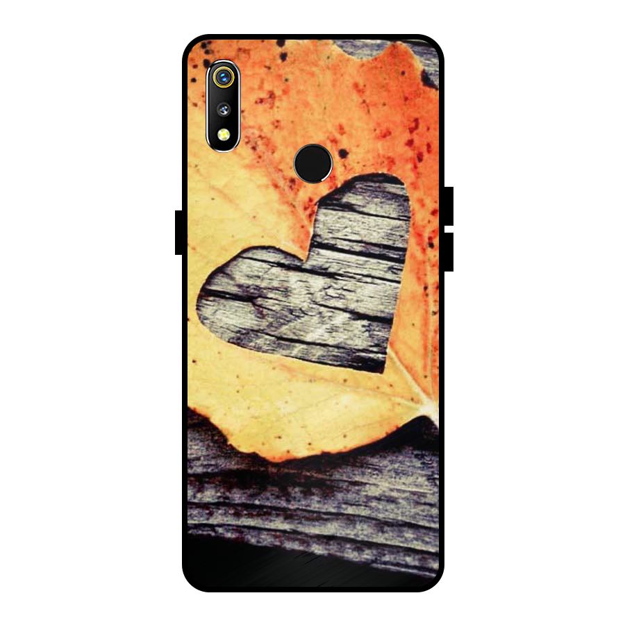 Wood Heart Leaf Metal Back Case for Realme 3