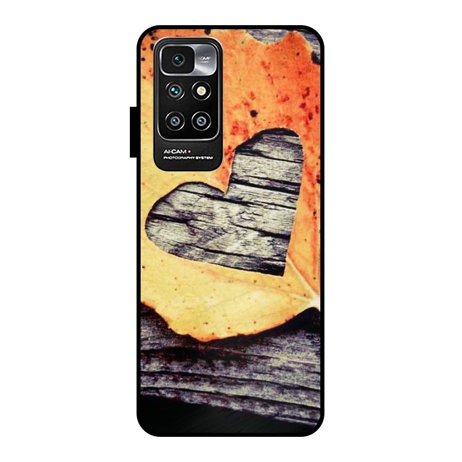 Wood Heart Leaf Metal Back Case for Redmi 10 Prime