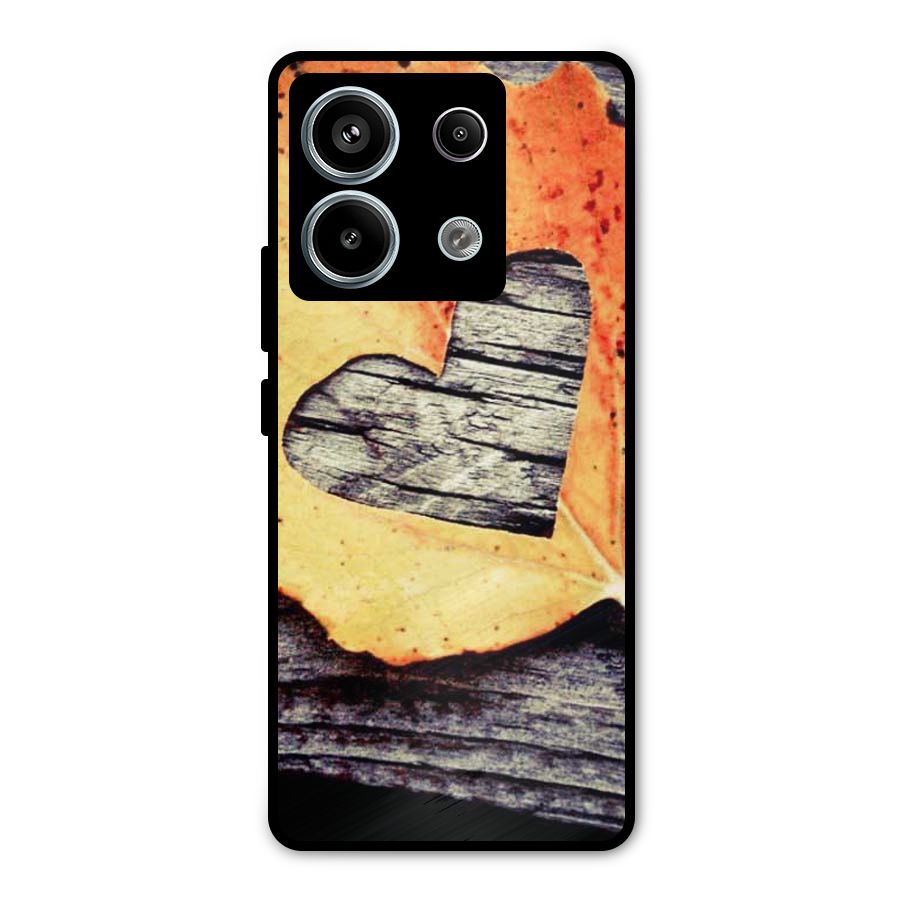 Wood Heart Leaf Metal Back Case for Redmi Note 13 Pro 5G