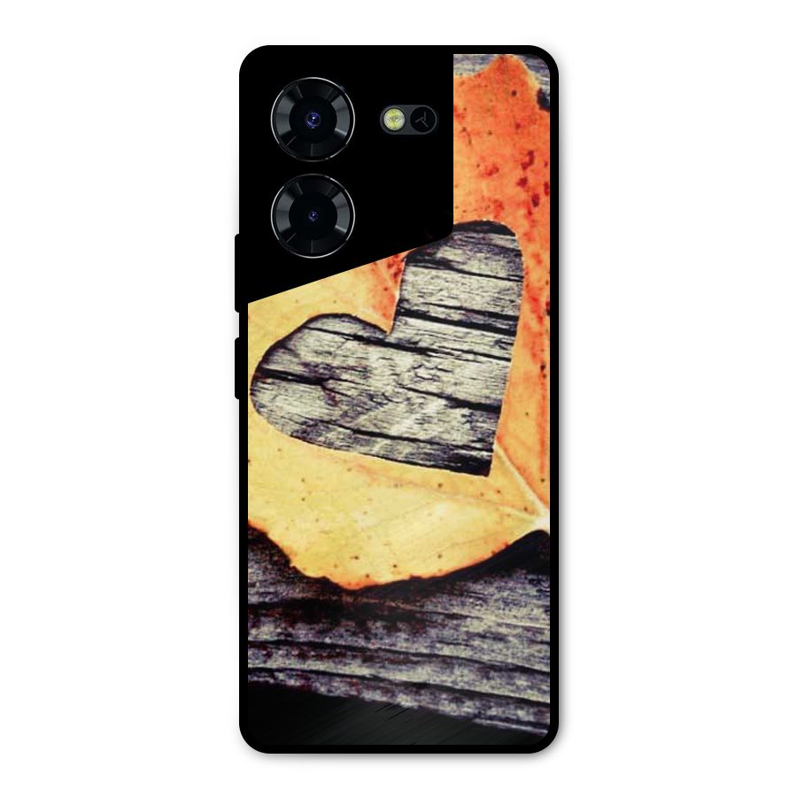 Wood Heart Leaf Metal Back Case for Tecno Pova 5 Pro 5G