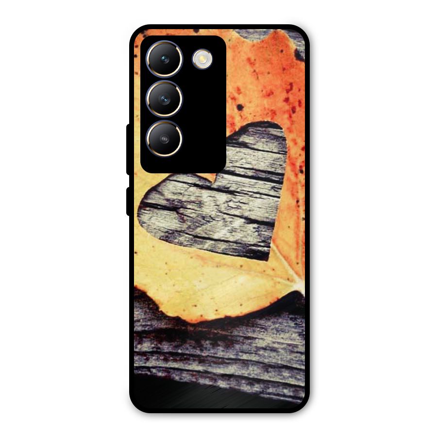 Wood Heart Leaf Metal Back Case for Vivo T3 5G