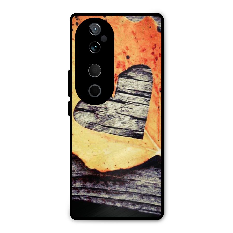 Wood Heart Leaf Metal Back Case for Vivo T3 Ultra