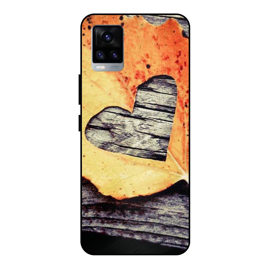 Wood Heart Leaf Metal Back Case for Vivo V20 2021