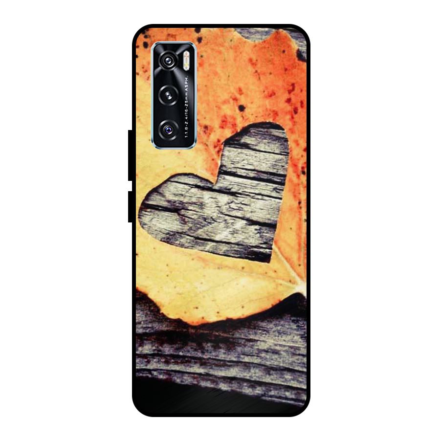 Wood Heart Leaf Metal Back Case for Vivo V20 SE