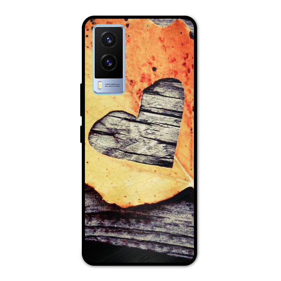 Wood Heart Leaf Metal Back Case for Vivo V21e 5G