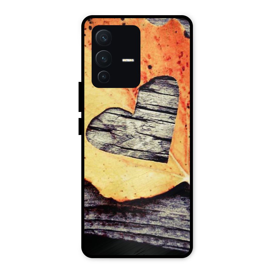 Wood Heart Leaf Metal Back Case for Vivo V23 5G