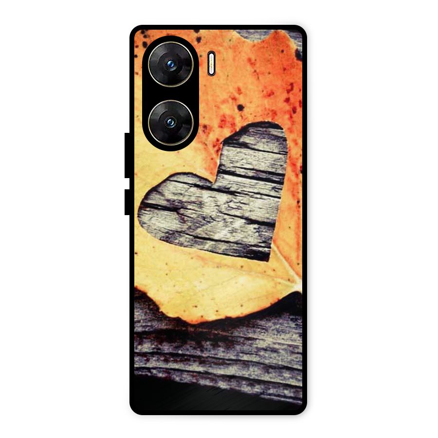 Wood Heart Leaf Metal Back Case for Vivo V29e