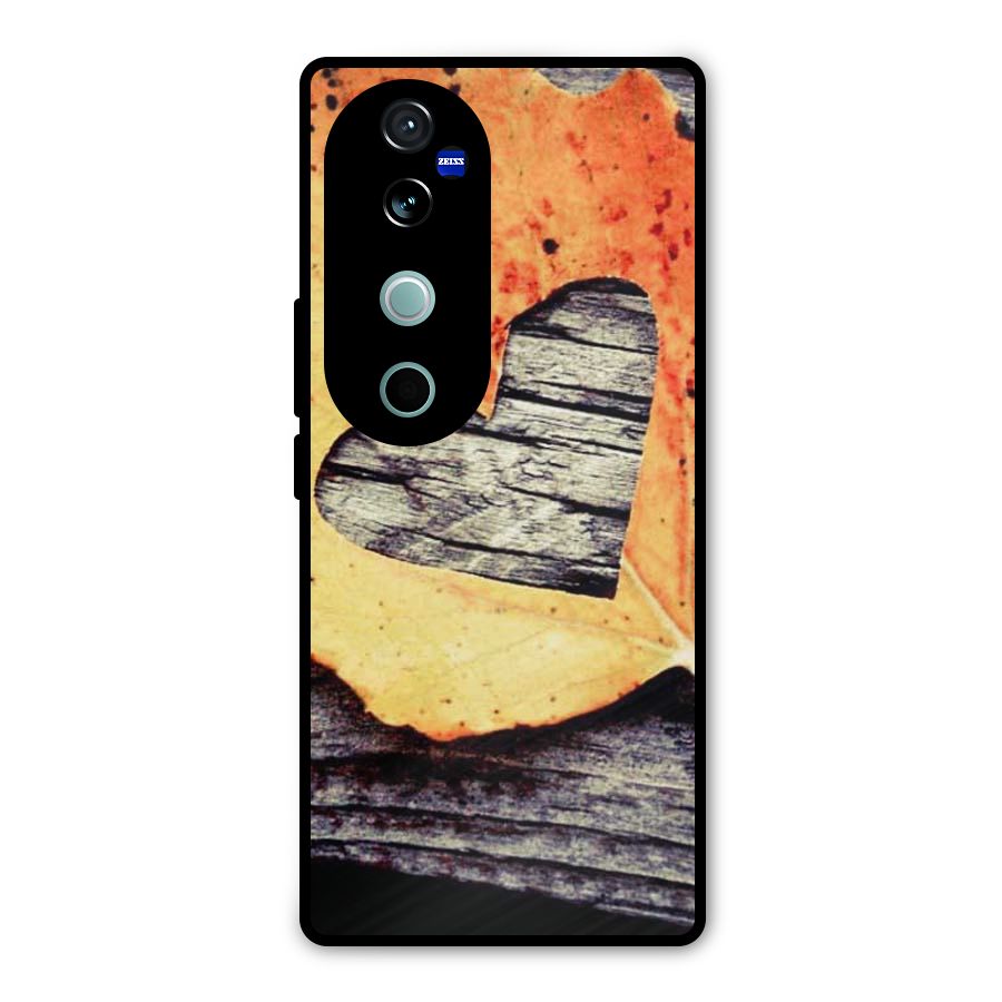 Wood Heart Leaf Metal Back Case for Vivo V40