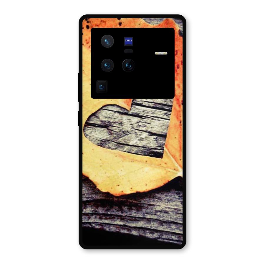 Wood Heart Leaf Metal Back Case for Vivo X80 Pro