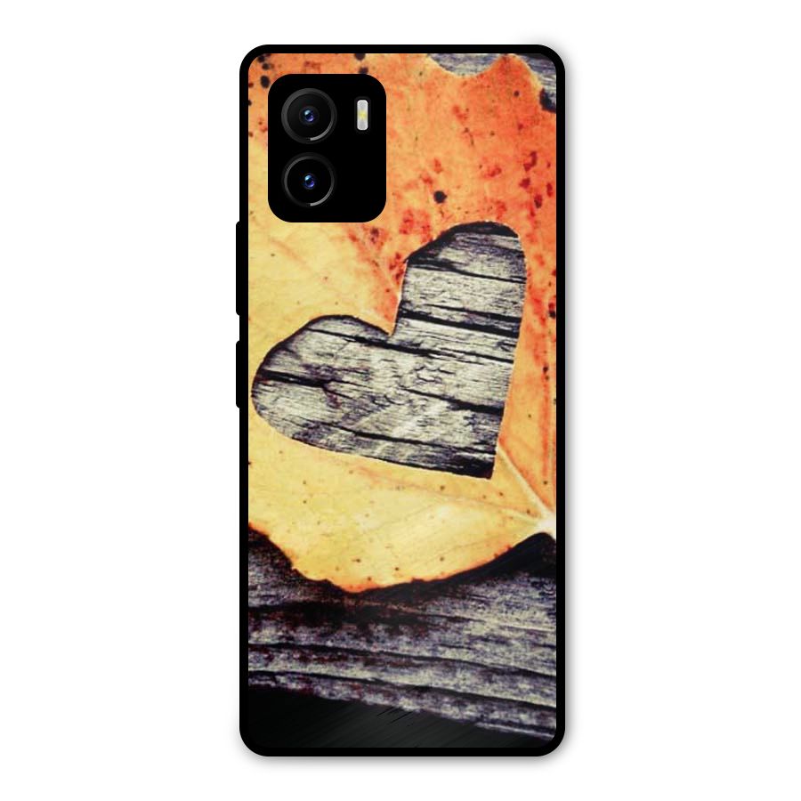 Wood Heart Leaf Metal Back Case for Vivo Y15s