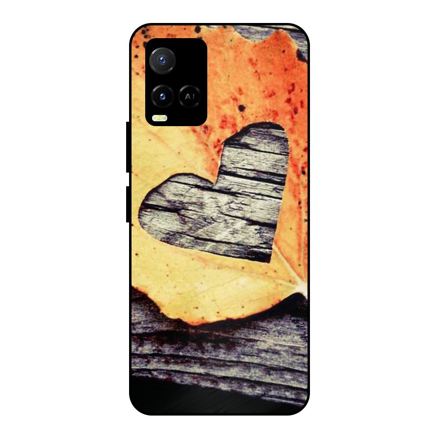 Wood Heart Leaf Metal Back Case for Vivo Y21T