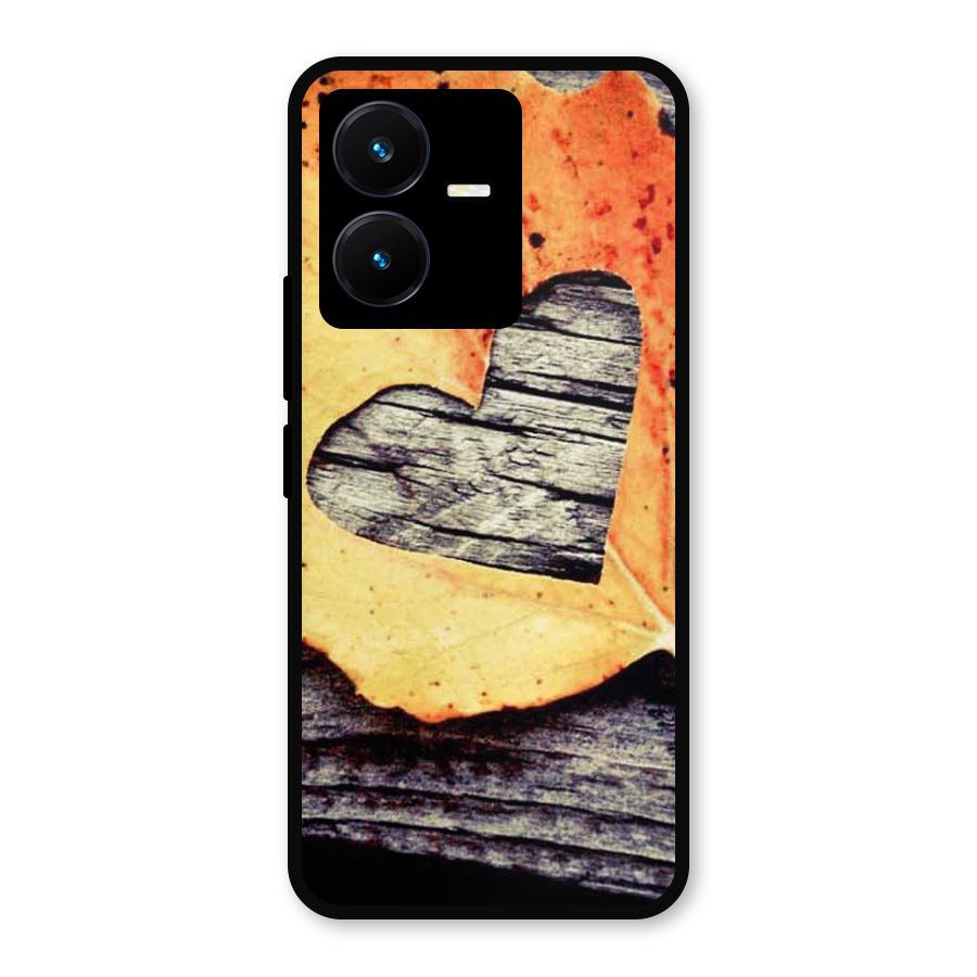 Wood Heart Leaf Metal Back Case for Vivo Y22s
