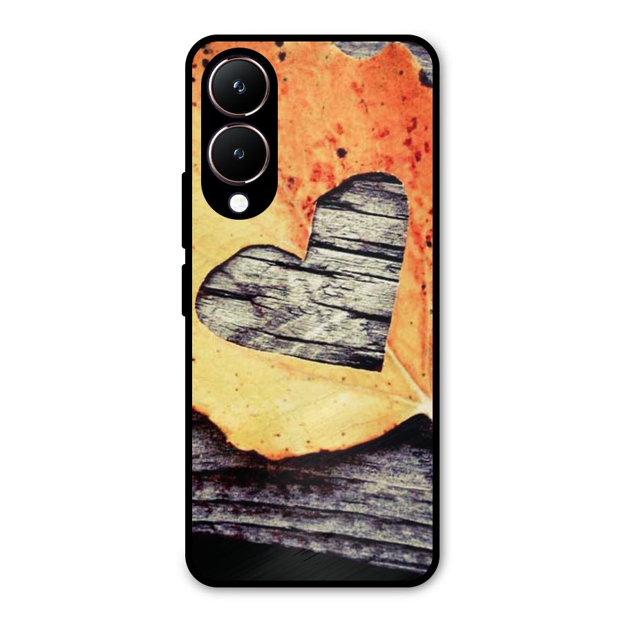 Wood Heart Leaf Metal Back Case for Vivo Y28