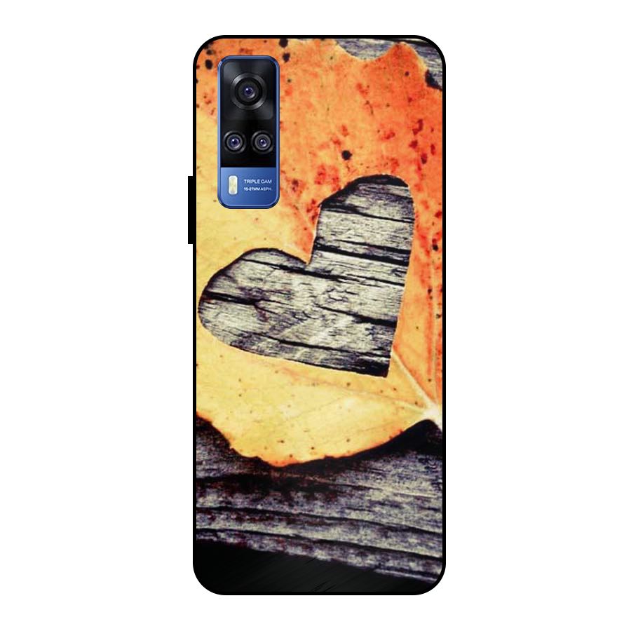 Wood Heart Leaf Metal Back Case for Vivo Y51