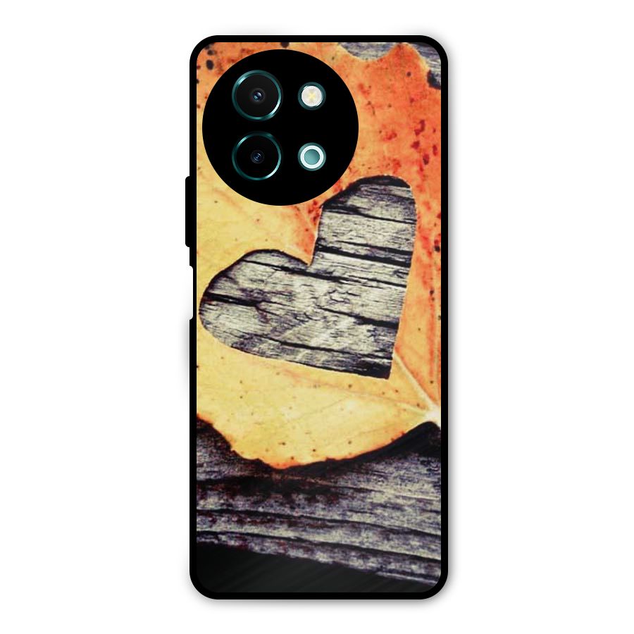 Wood Heart Leaf Metal Back Case for Vivo Y58
