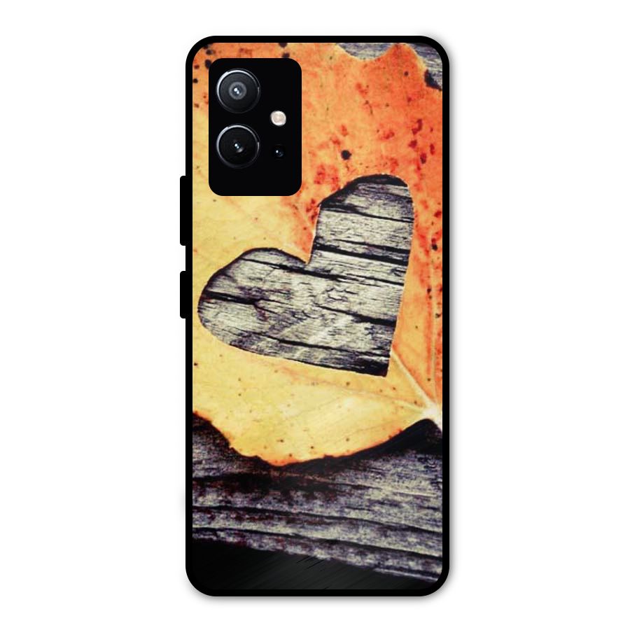 Wood Heart Leaf Metal Back Case for Vivo Y75 5G