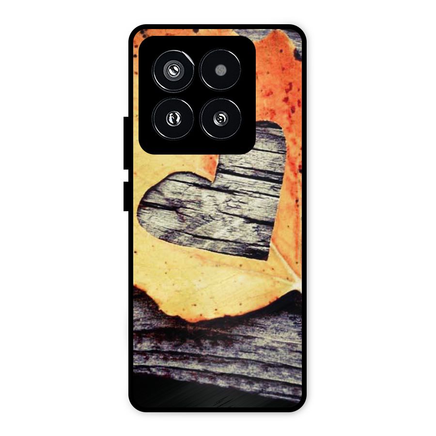 Wood Heart Leaf Metal Back Case for Xiaomi 14 Pro