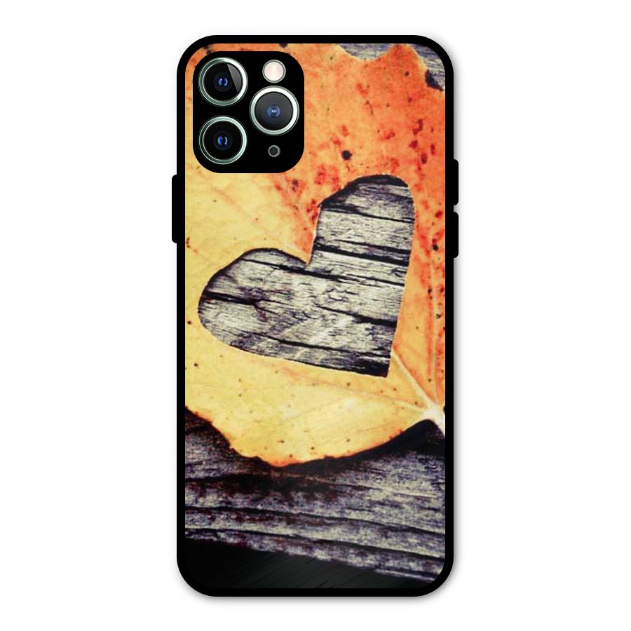 Wood Heart Leaf Metal Back Case for iPhone 11 Pro Max