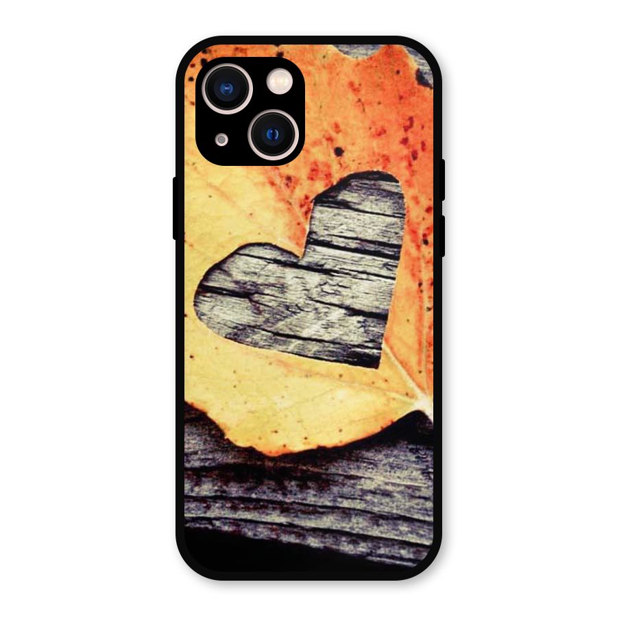 Wood Heart Leaf Metal Back Case for iPhone 13