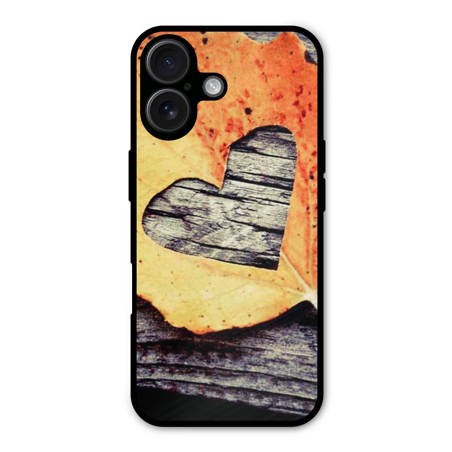Wood Heart Leaf Metal Back Case for iPhone 16
