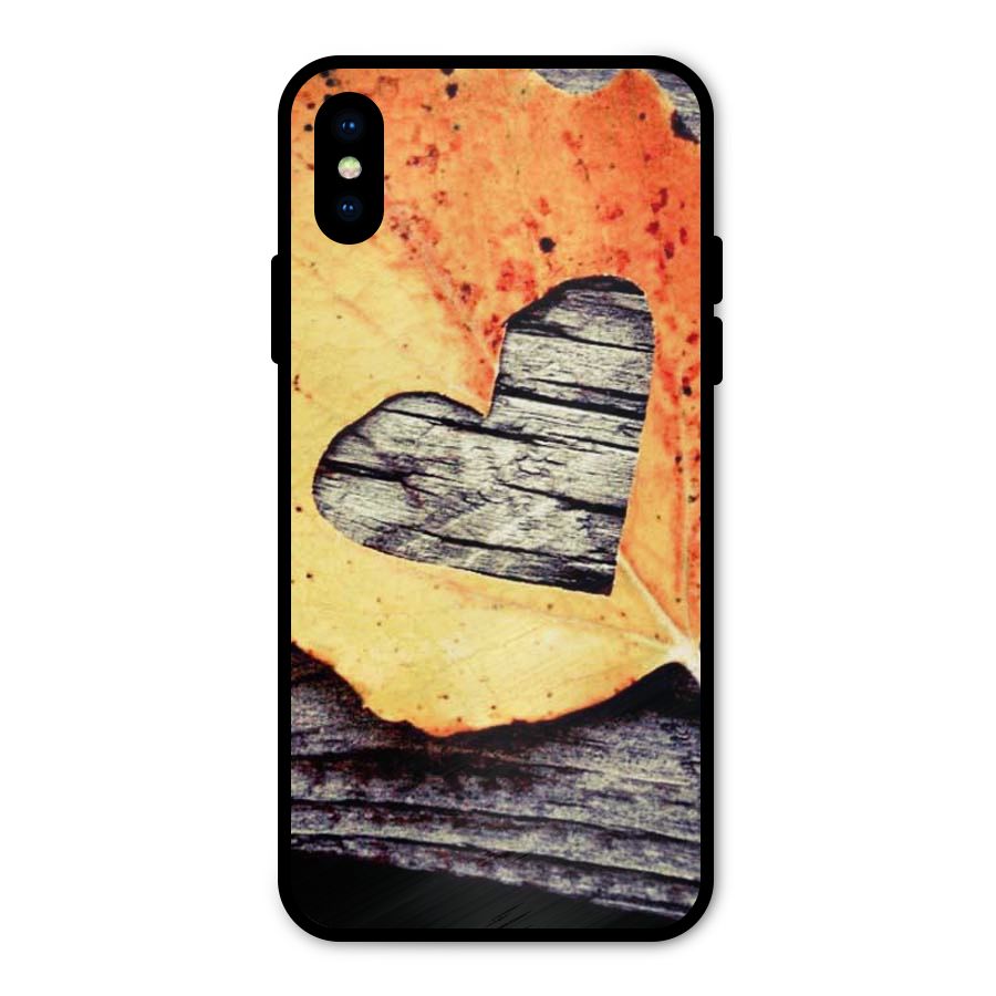 Wood Heart Leaf Metal Back Case for iPhone X
