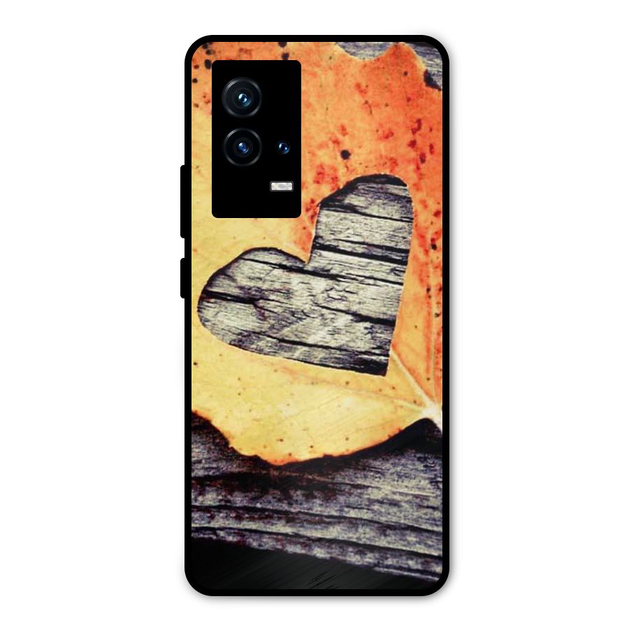 Wood Heart Leaf Metal Back Case for iQOO 9 5G