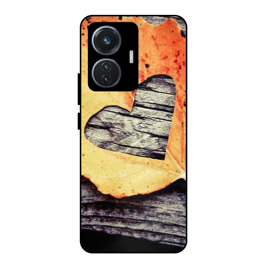 Wood Heart Leaf Metal Back Case for iQOO Z6 44W