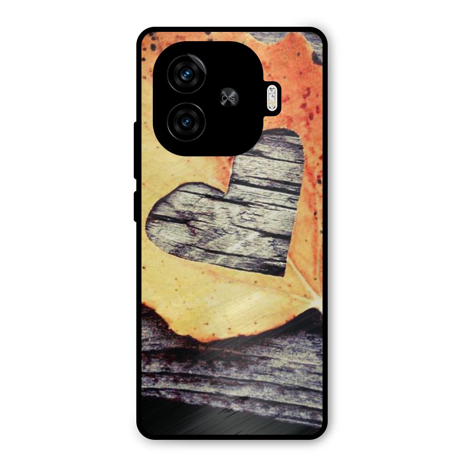 Wood Heart Leaf Metal Back Case for iQOO Z9 Turbo