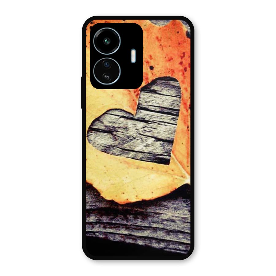 Wood Heart Leaf Metal Back Case for vivo iQOO Z6 Lite 5G
