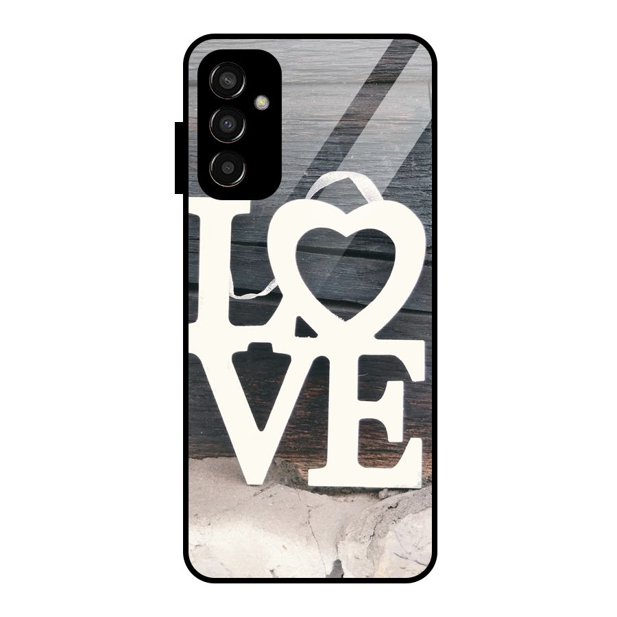 Wood Love Lock Glass Back Case for Galaxy F13