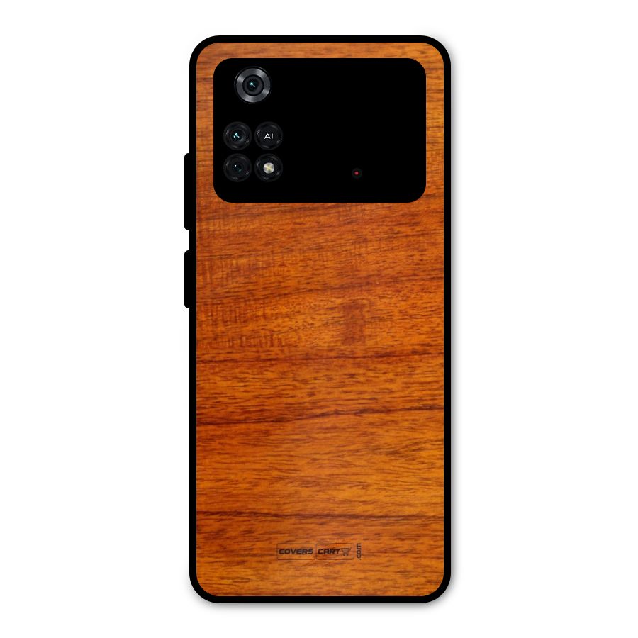 Wood Texture Design Metal Back Case for Poco M4 Pro 4G