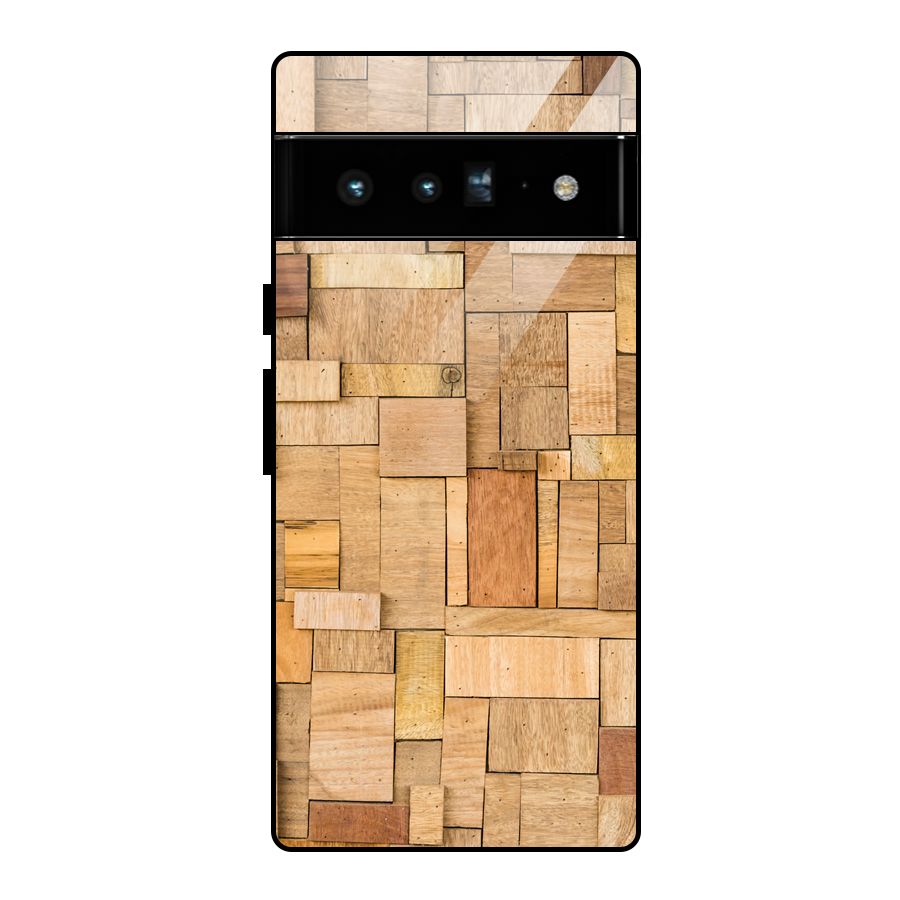 Wooden Blocks Glass Back Case for Google Pixel 6 Pro