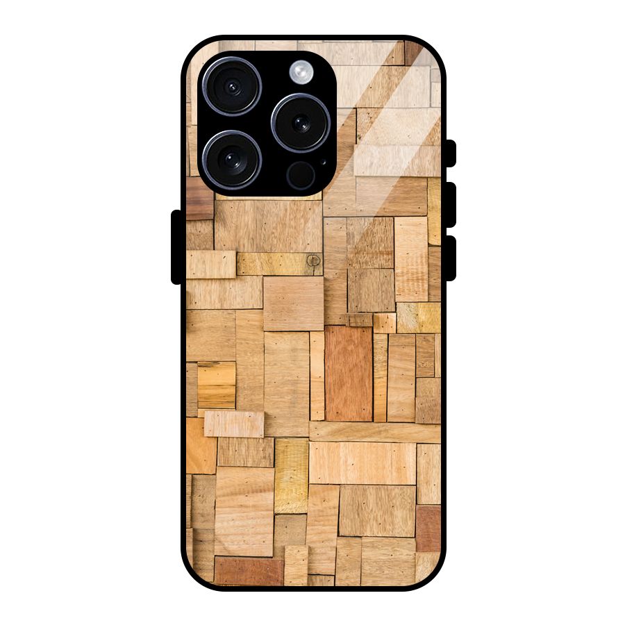 Wooden Blocks Glass Back Case for iPhone 15 Pro