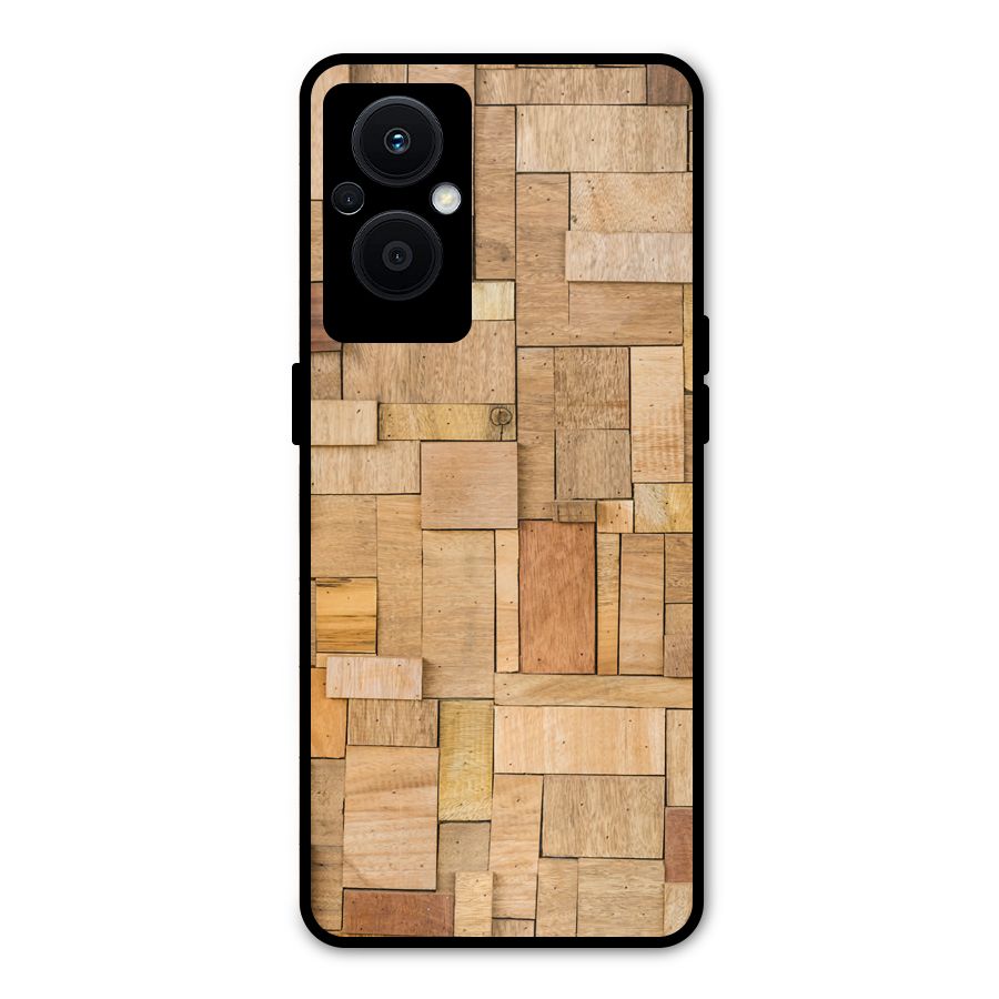 Wooden Blocks Metal Back Case for Oppo F21s Pro 5G