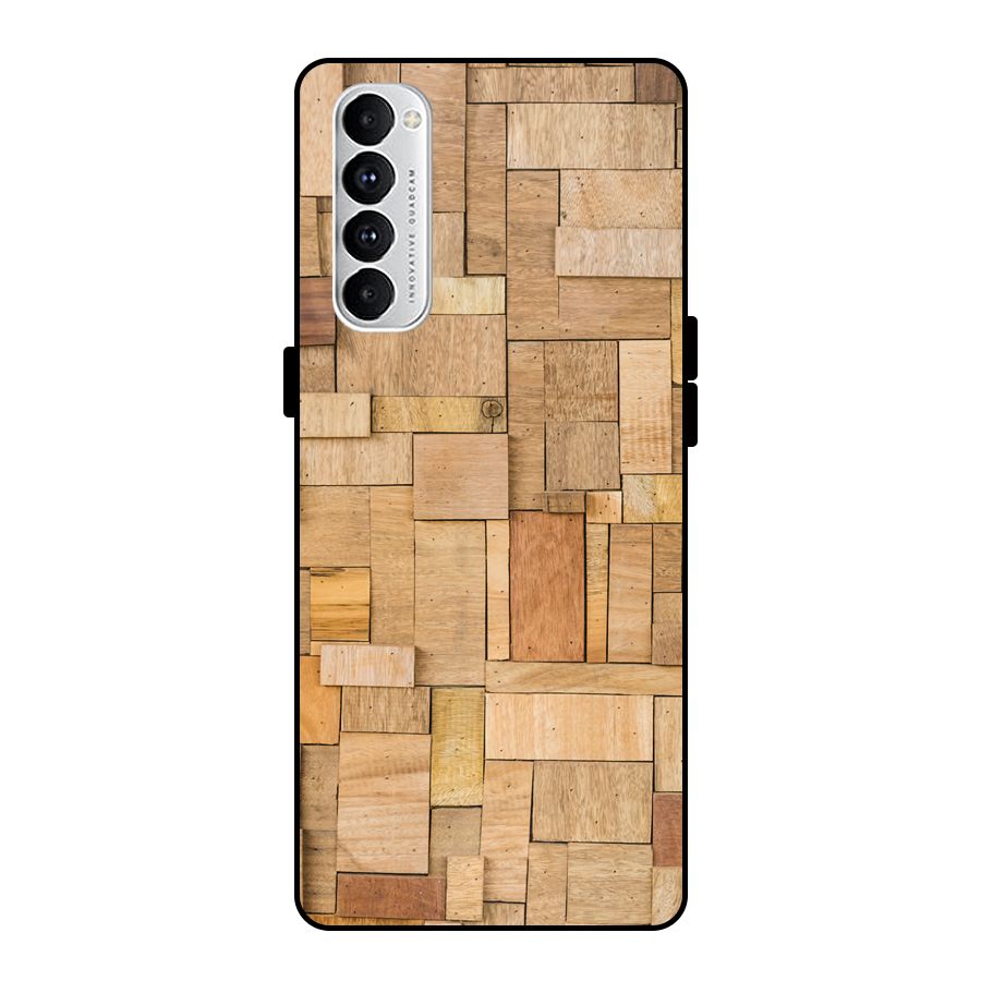 Wooden Blocks Metal Back Case for Oppo Reno4 Pro