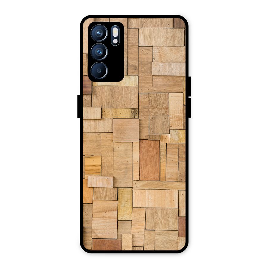 Wooden Blocks Metal Back Case for Oppo Reno6 5G