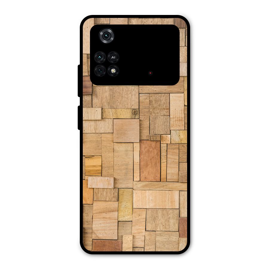 Wooden Blocks Metal Back Case for Poco M4 Pro 4G