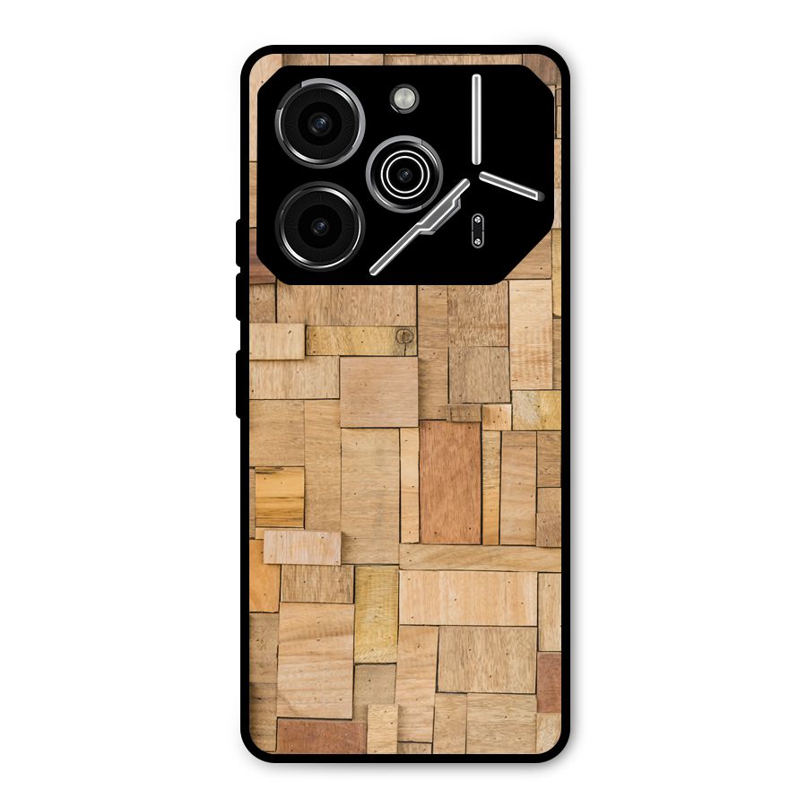 Wooden Blocks Metal Back Case for Tecno Pova 6 Pro