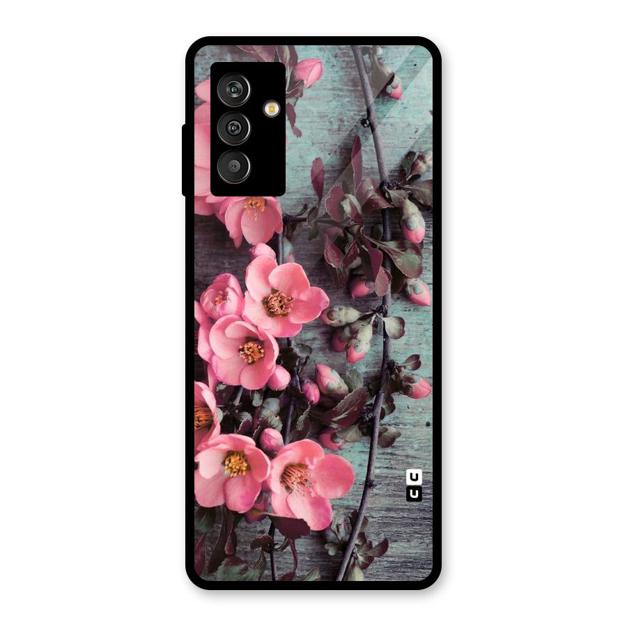 Wooden Floral Pink Glass Back Case for Galaxy M13