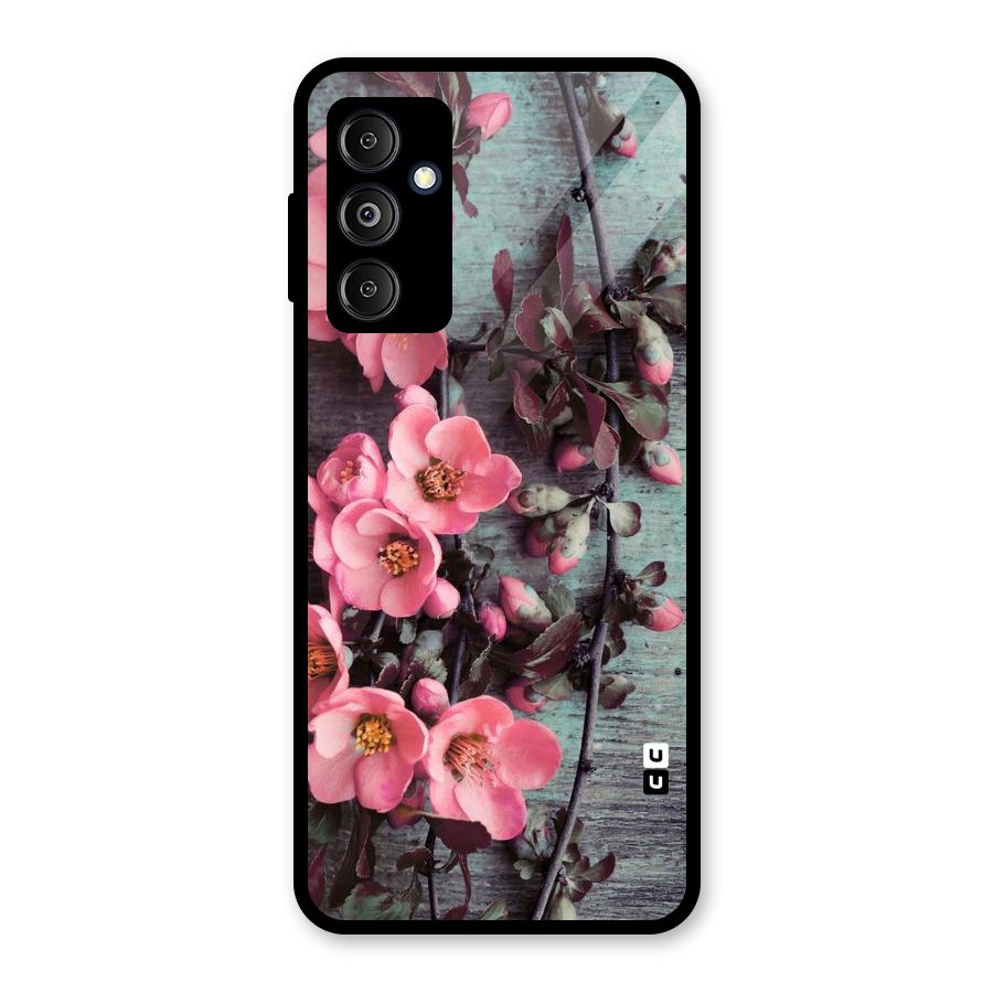 Wooden Floral Pink Glass Back Case for Galaxy M14 5G
